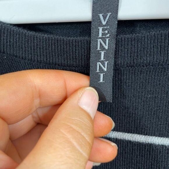Venini‎ Sweater Womens XLarge Soft Black Gray Stripes Pullover Casual Workwear - Picture 4 of 8